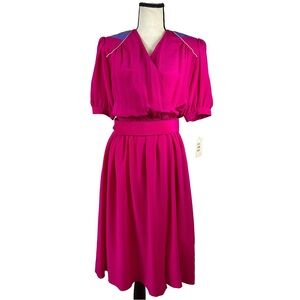 Silk Studio Petites 100% Silk Colorblock Dress NWT Vintage 14P